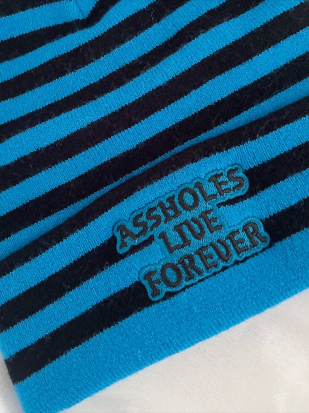 A**HOLES LIVE FOREVER Essential Patch Beanie Blue Black Stripe - Picture 7 of 8